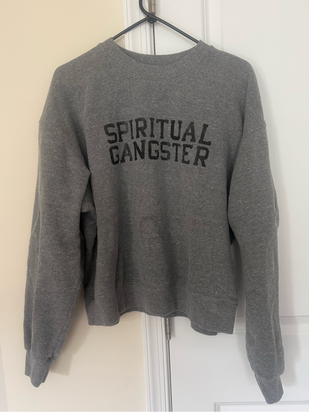 Spiritual Gangster Women’s Heather Gray Crewneck with Black Logo